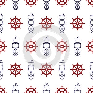 Nautical seamless pattern with anchor and porthole.