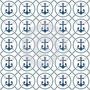 Nautical seamless pattern with anchor and rope