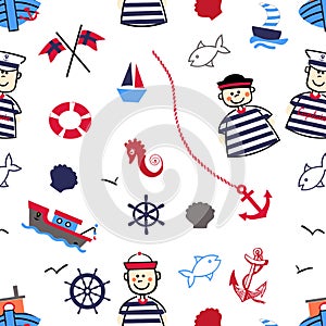 Nautical seamless pattern background with sailors