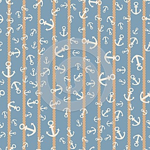 Nautical seamless pattern with ropes and anchors