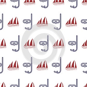 Nautical seamless pattern with ship and mask.