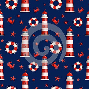 Nautical seamless pattern. Vector illustration.