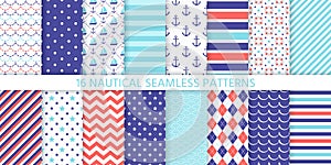 Nautical seamless pattern. Vector illustration. Marine sea backgrounds