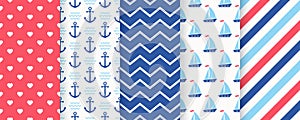 Nautical seamless pattern. Vector illustration. Marine sea backgrounds