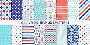 Nautical seamless pattern. Vector illustration. Marine sea backgrounds