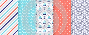 Nautical seamless pattern. Vector illustration. Marine sea backgrounds