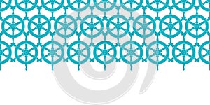 Nautical ship wheels abstract blue horizontal seamless pattern background