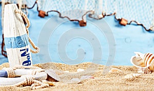 Nautical still life on beach sand