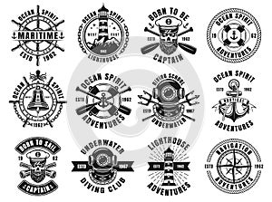 Nautical thematic big set of vector retro emblems