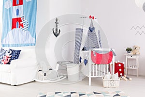 Nautical theme nursery with toys