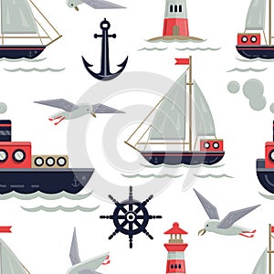Nautical theme seamless pattern.