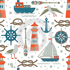 Nautical theme seamless pattern.