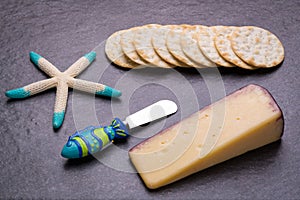 Nautical themed merlot flavored cheese with crackers