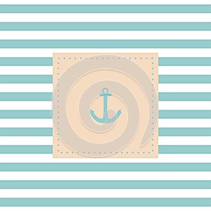 Nautical vector card or invitation on mint blue white stripes