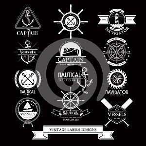 Nautical vessels vintage labels, icons and design elements.