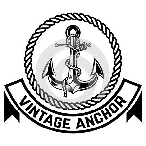 Nautical. Vintage emblem with wreath and anchor. Design element for emblem, sign, badge, logo.