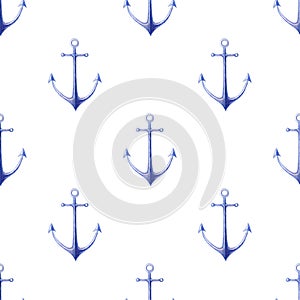 Nautical watercolor seamless pattern with sea anchors