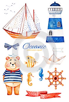 Nautical watercolor set.