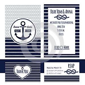 Nautical wedding invitation and RSVP card template