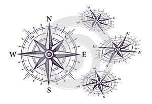 Nautical Wind Rose symbol. Vintage compass vector illustration