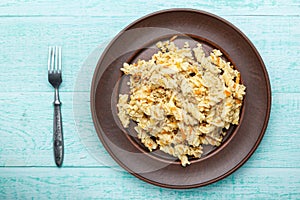 Nautically pasta on the wooden background