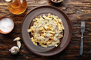 Nautically pasta on the wooden background