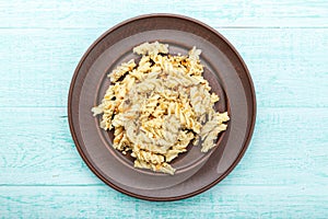 Nautically pasta on the wooden background