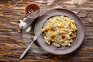 Nautically pasta on the wooden background