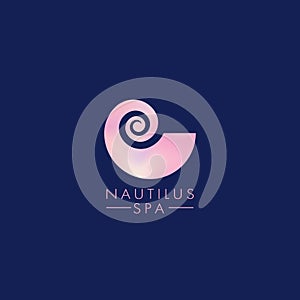 Nautilus nacre. Spiral. Shell. Spa logo. Pink conch shell. photo