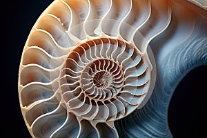 nautilus shell on black background, computer generated abstract background, 3d render, Nautilus shell, closeup of a nautilus shell