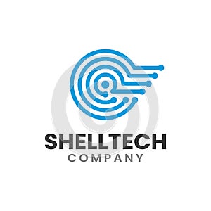 Nautilus Shell Circuit Technology Logo Design Template