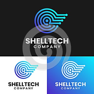 Nautilus Shell Circuit Technology Logo Design Template