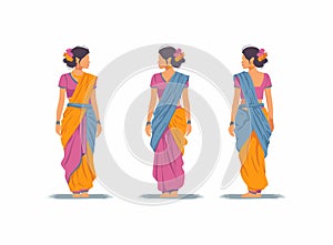 Nauvari Saree flat illustration