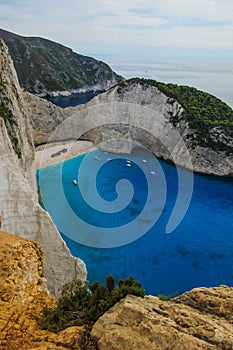 Navagio bay and Ship Wreck beach in summer. The most famous natural landmark of Zakynthos, Greece