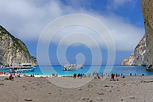 Navagio Beach - Zakynthos Island, landmark attraction in Greece. Ionian Sea. Seascape