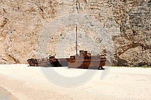 Navagio Beach or Shipwreck Beach on the coast of Zakynthos, in the Ionian Islands of Gre