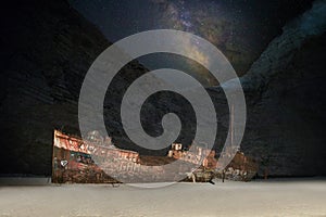 Navagio in the night with Milkway