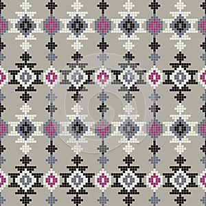 Navajo mosaic rug with traditional folk geometric pattern