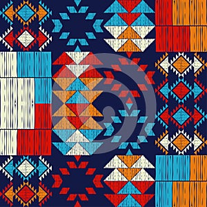 Navajo mosaic rug with traditional folk geometric pattern. Native American Indian blanket. Aztec elements. Mayan ornament. Seamles