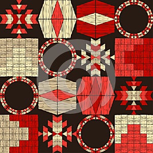 Navajo mosaic rug with traditional folk geometric pattern. Native American Indian blanket. Aztec elements. Mayan ornament. Seamles