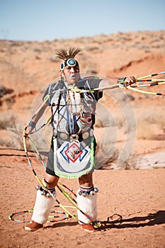 A Navajo Native American Man performing Traditional Dance