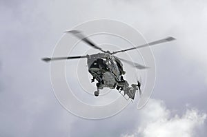 Naval helicopter on training mission