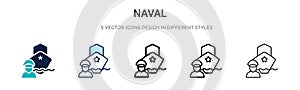 Naval icon in filled, thin line, outline and stroke style. Vector illustration of two colored and black naval vector icons designs