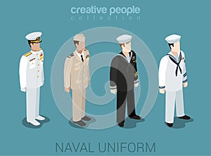Naval military people in uniform flat style isometric icon set photo