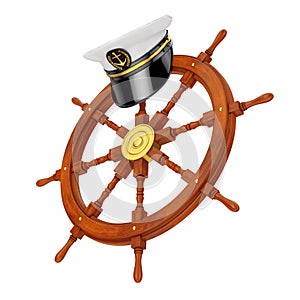 Naval Officer, Admiral, Navy Ship Captain Hat over Ship Steering