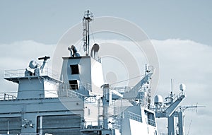 Naval ship with radar.