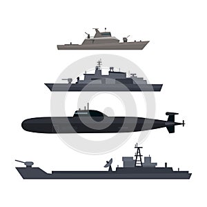Naval Ships Set Military Ship or Boat Used by Navy