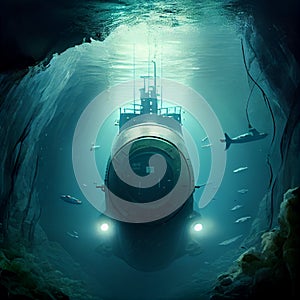 Naval submarine submerge deep underwater