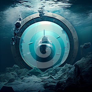 Naval submarine submerge deep underwater