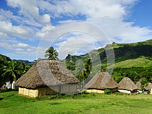 Fiji - traditional houses - bure at the Navala village photo
